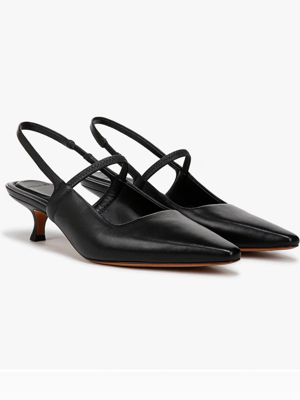 Vince Black Pointed Slingback Kitten Heel Pumps